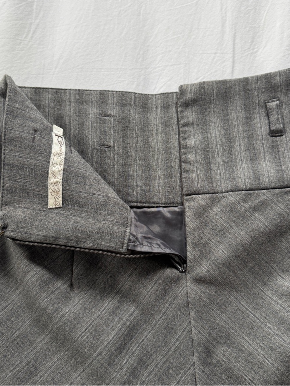2000s Dynamite Grey and Blue Pinstriped Low Rise Midi Skirt - Picture 8 of 10